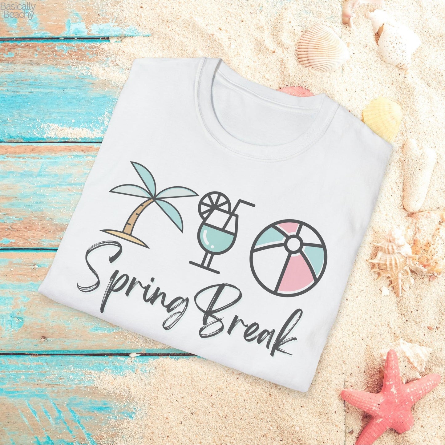 Spring Break Beach Trip Classic Pastel Graphic T-shirt - Basically Beachy