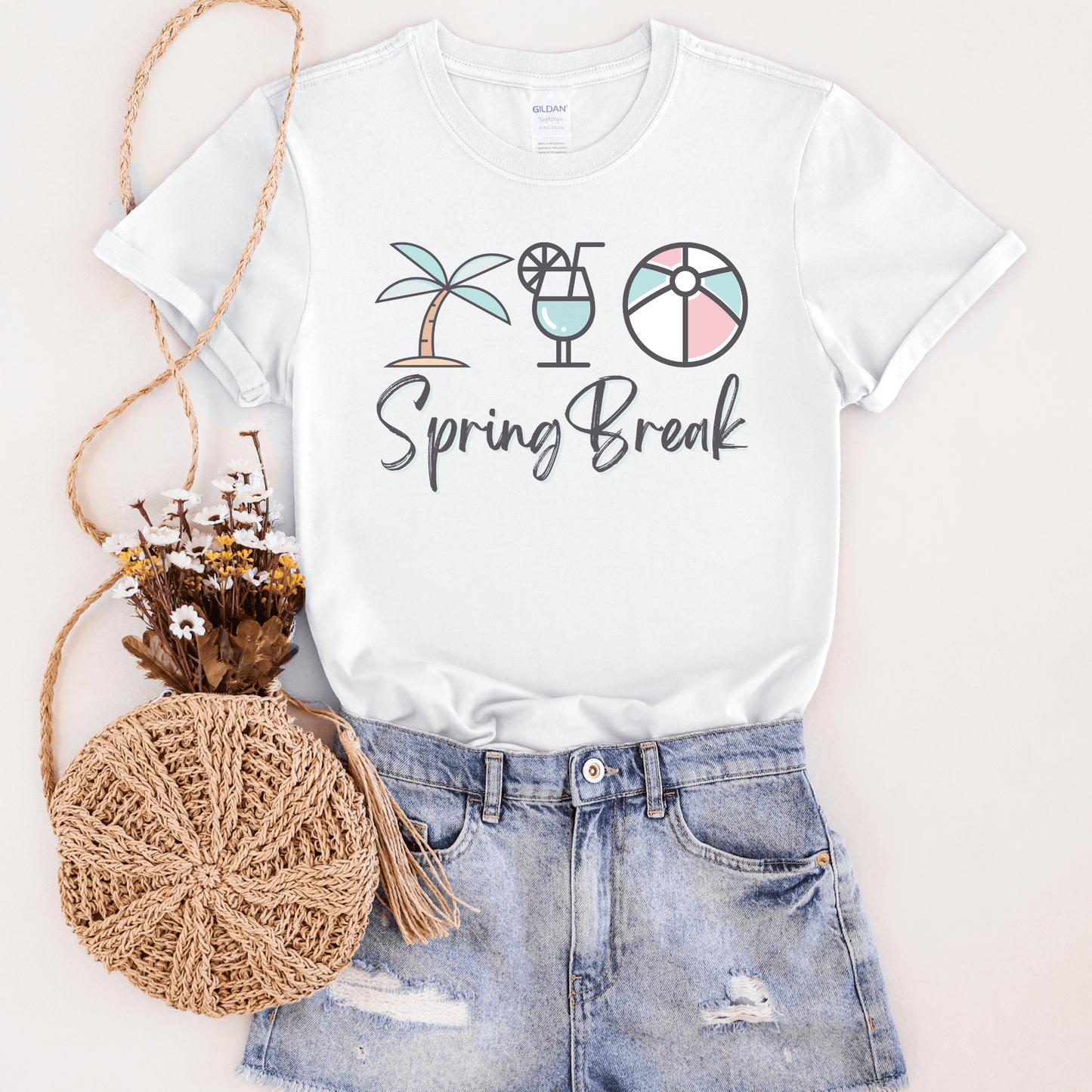 Spring Break Beach Trip Classic Pastel Graphic T-shirt - Basically Beachy