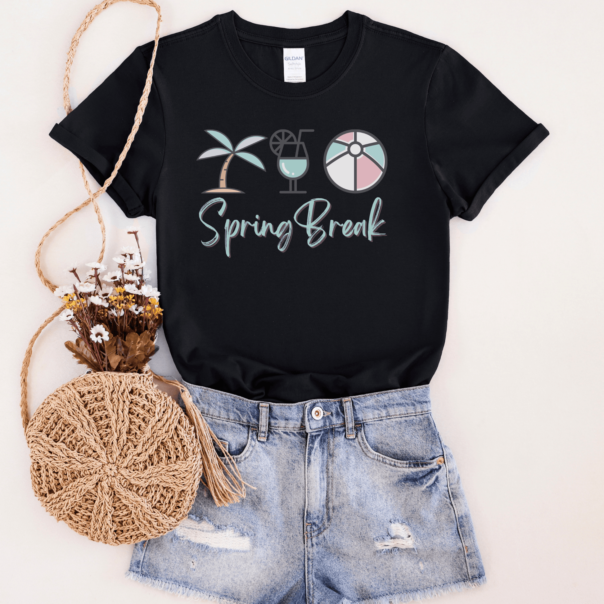 Spring Break Beach Trip Classic Pastel Graphic T-shirt - Basically Beachy