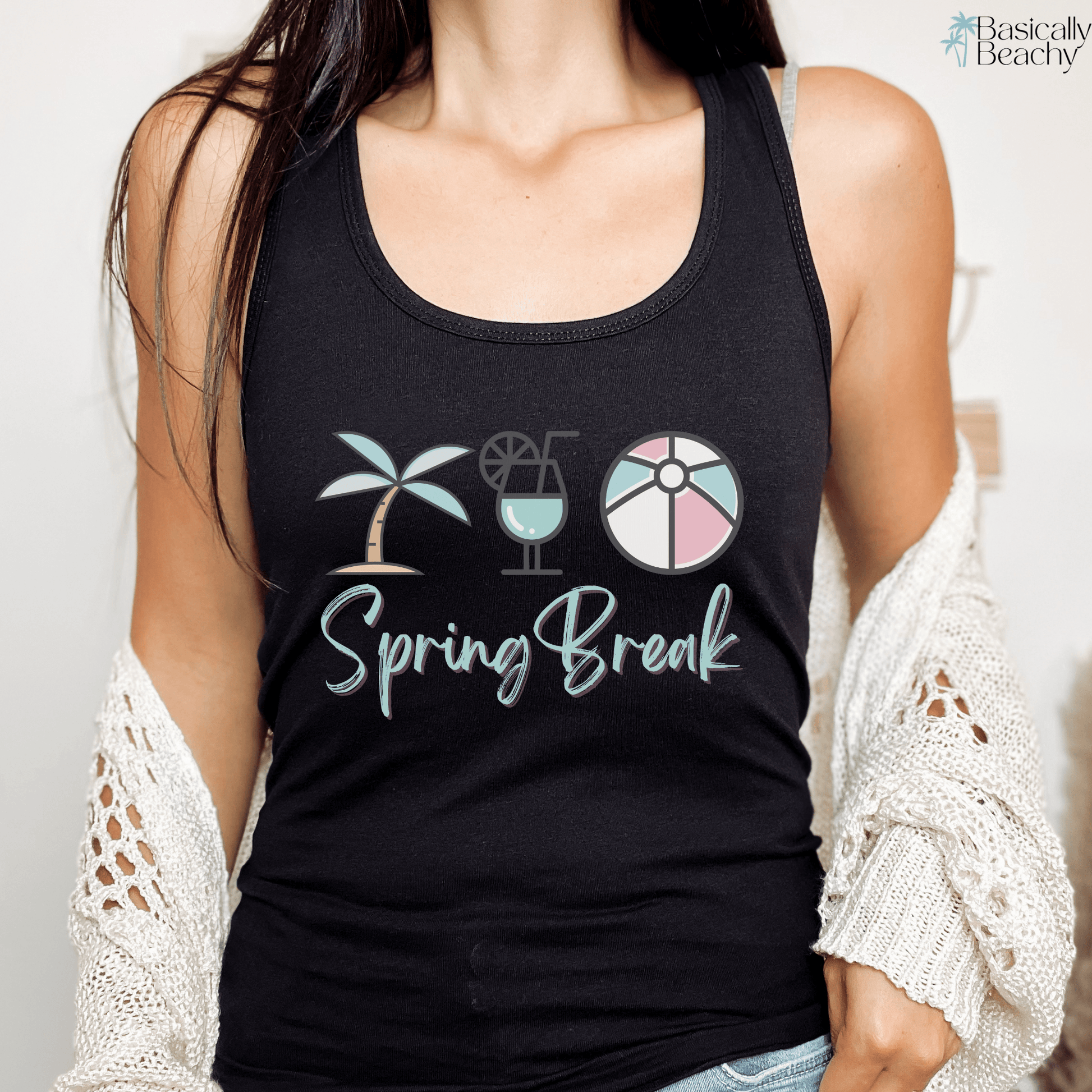 Spring Break Graphic Tropical Workout Tank Top for Women - Basically Beachy