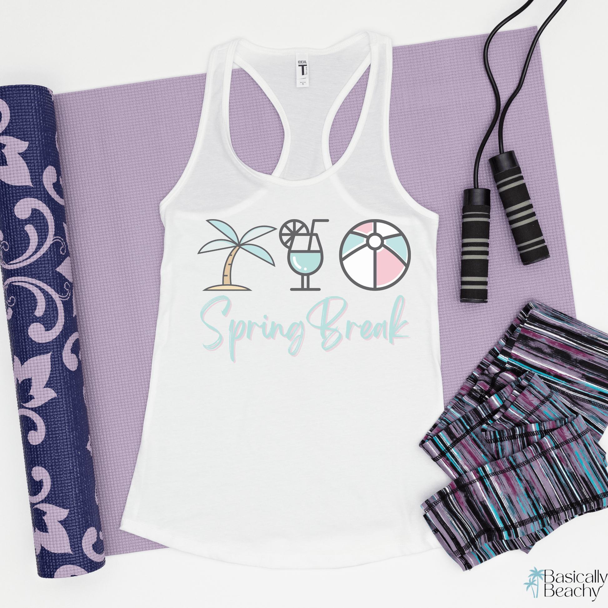 Spring Break Graphic Tropical Workout Tank Top for Women - Basically Beachy