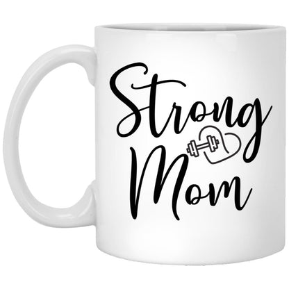 Strong Mom White Ceramic Coffee Mug, 11oz or 15oz - Basically Beachy