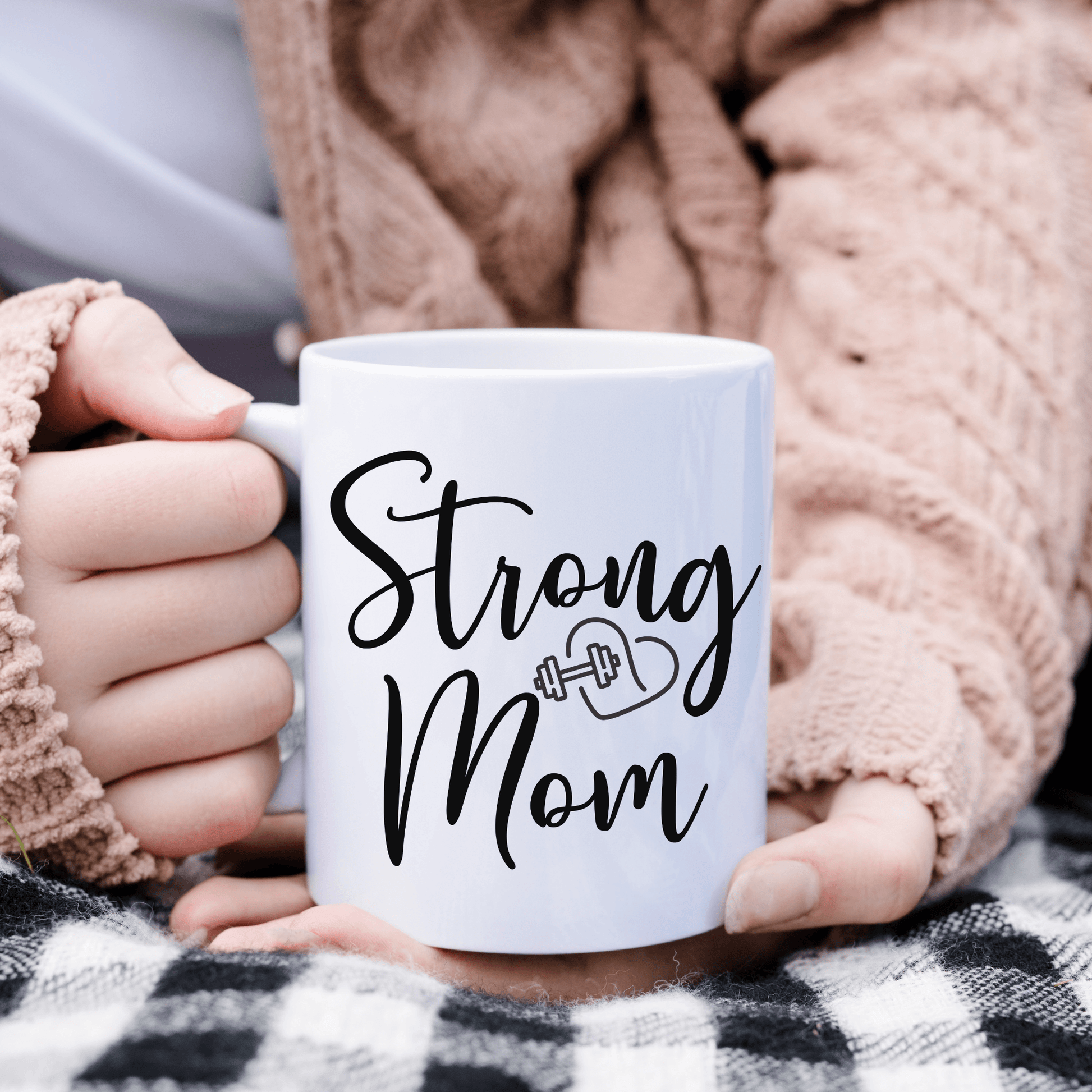 Strong Mom White Ceramic Coffee Mug, 11oz or 15oz - Basically Beachy