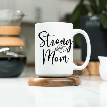 Strong Mom White Ceramic Coffee Mug, 11oz or 15oz - Basically Beachy