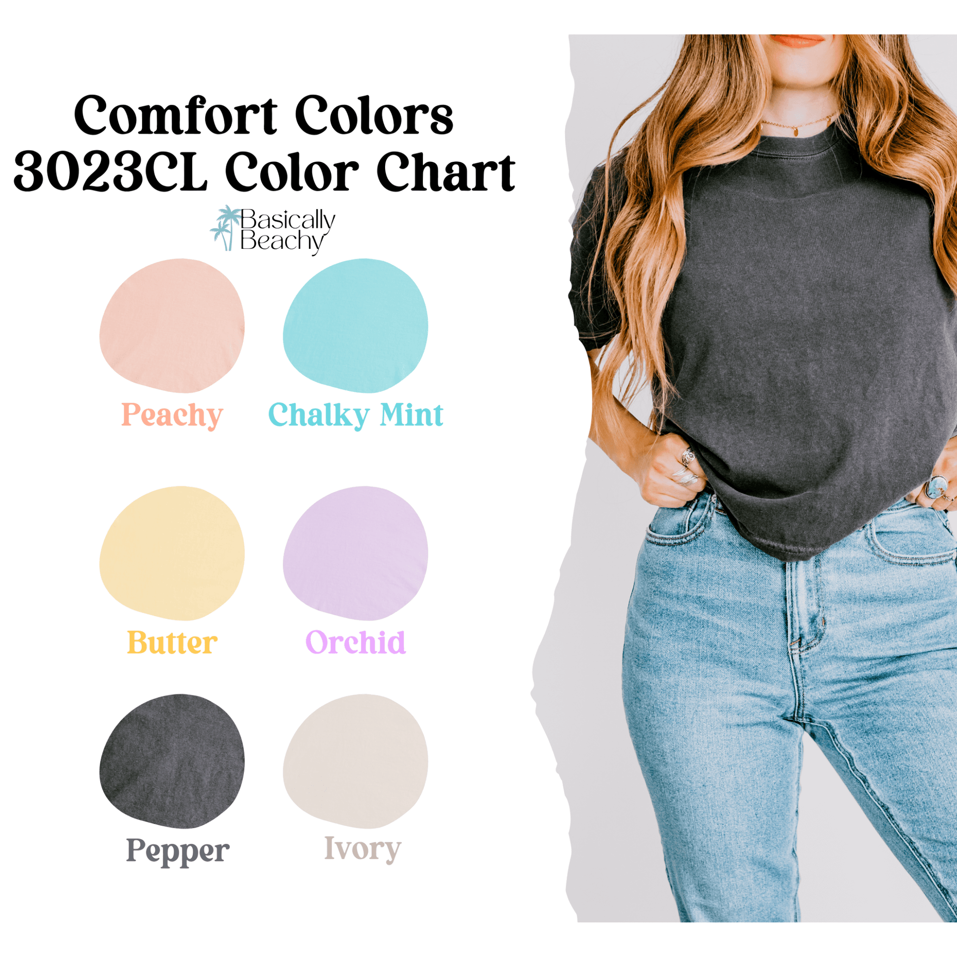 Summer Beach Favorites Crop Top Graphic Tee, Comfort Colors - Basically Beachy