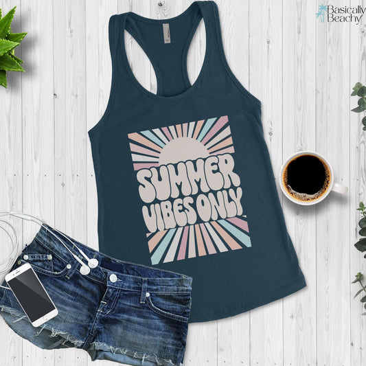 Summer Vibes Only Retro Racerback Womens Tank Top - Basically Beachy