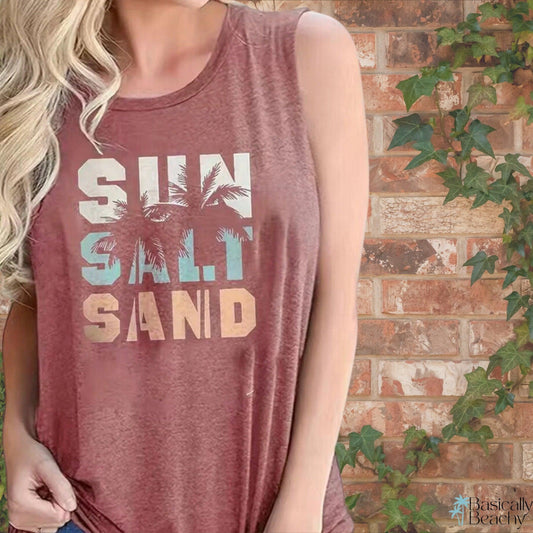 Sun Salt Sand Mauve Beachy Sleeveless T-Shirt for Women - Basically Beachy