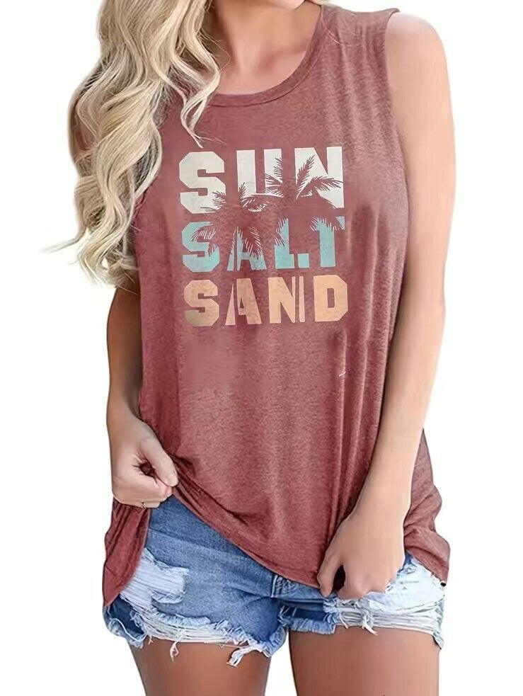 Sun Salt Sand Mauve Beachy Sleeveless T-Shirt for Women - Basically Beachy