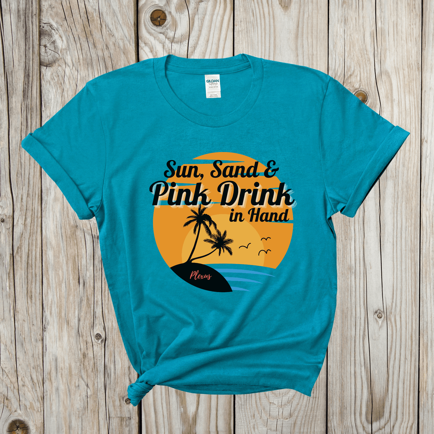 Sun Sand Pink Drink in Hand Tropical Plexus T-Shirt - Basically Beachy