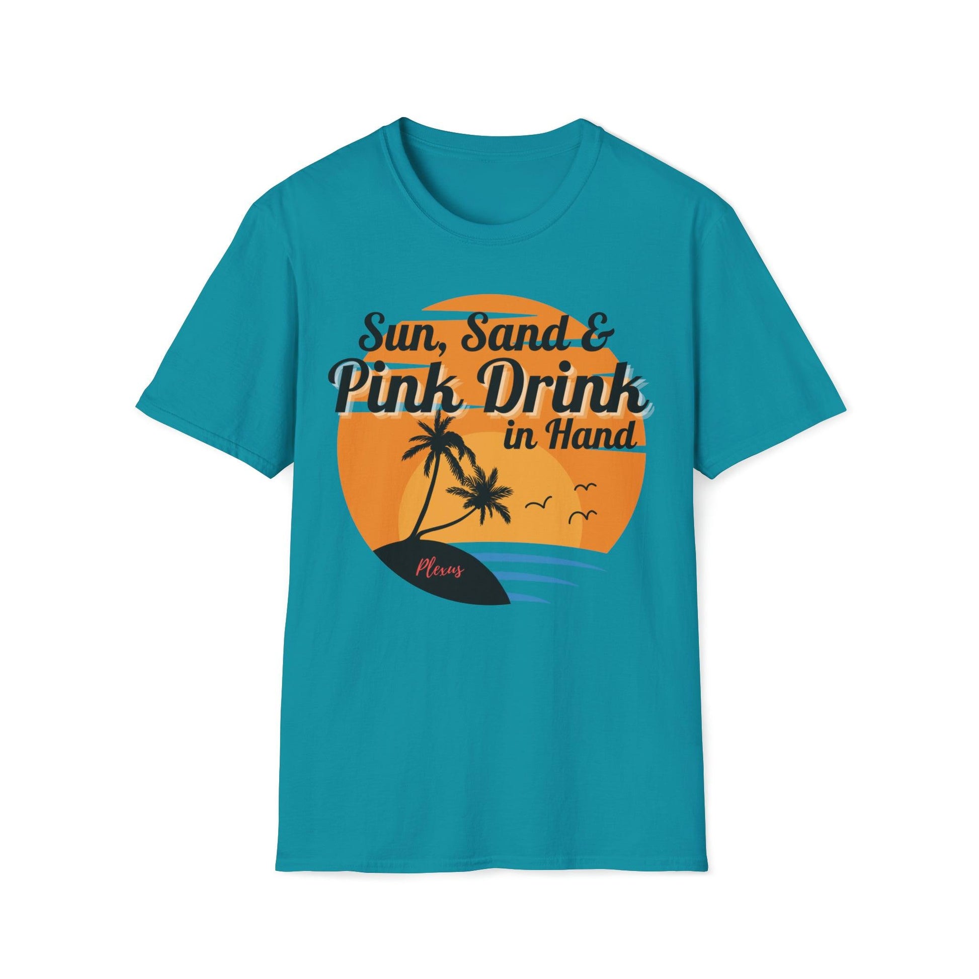 Sun Sand Pink Drink in Hand Tropical Plexus T-Shirt - Basically Beachy