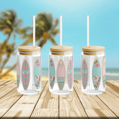 Surfboard Tropical Surfer Glass Tumbler 16oz - Basically Beachy