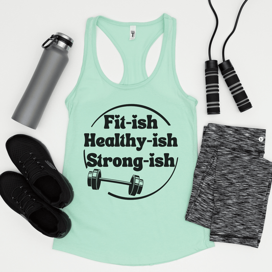 Womens Workout Tank Top Fitish Srongish Healthyish - Basically Beachy