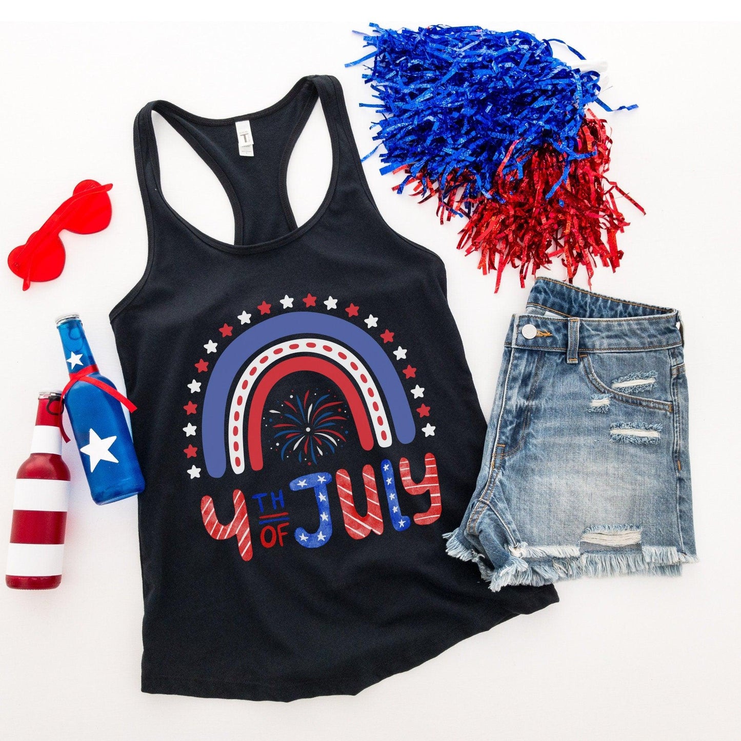 4th of July Stars and Stripes Rainbow Women's Tank Top - Basically Beachy