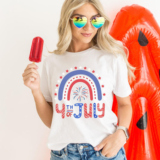 4th of July T-shirt, Stars and Stripes Rainbow - Basically Beachy