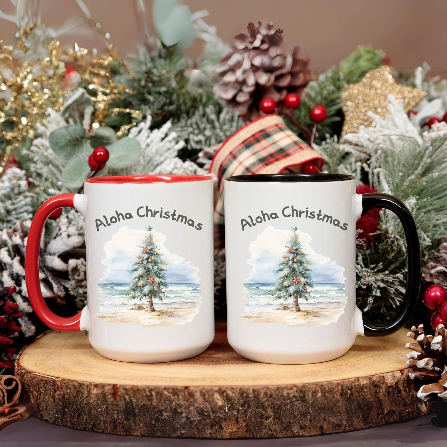 Aloha Christmas Tropical Christmas Tree Coffee Mug 15oz - Basically Beachy