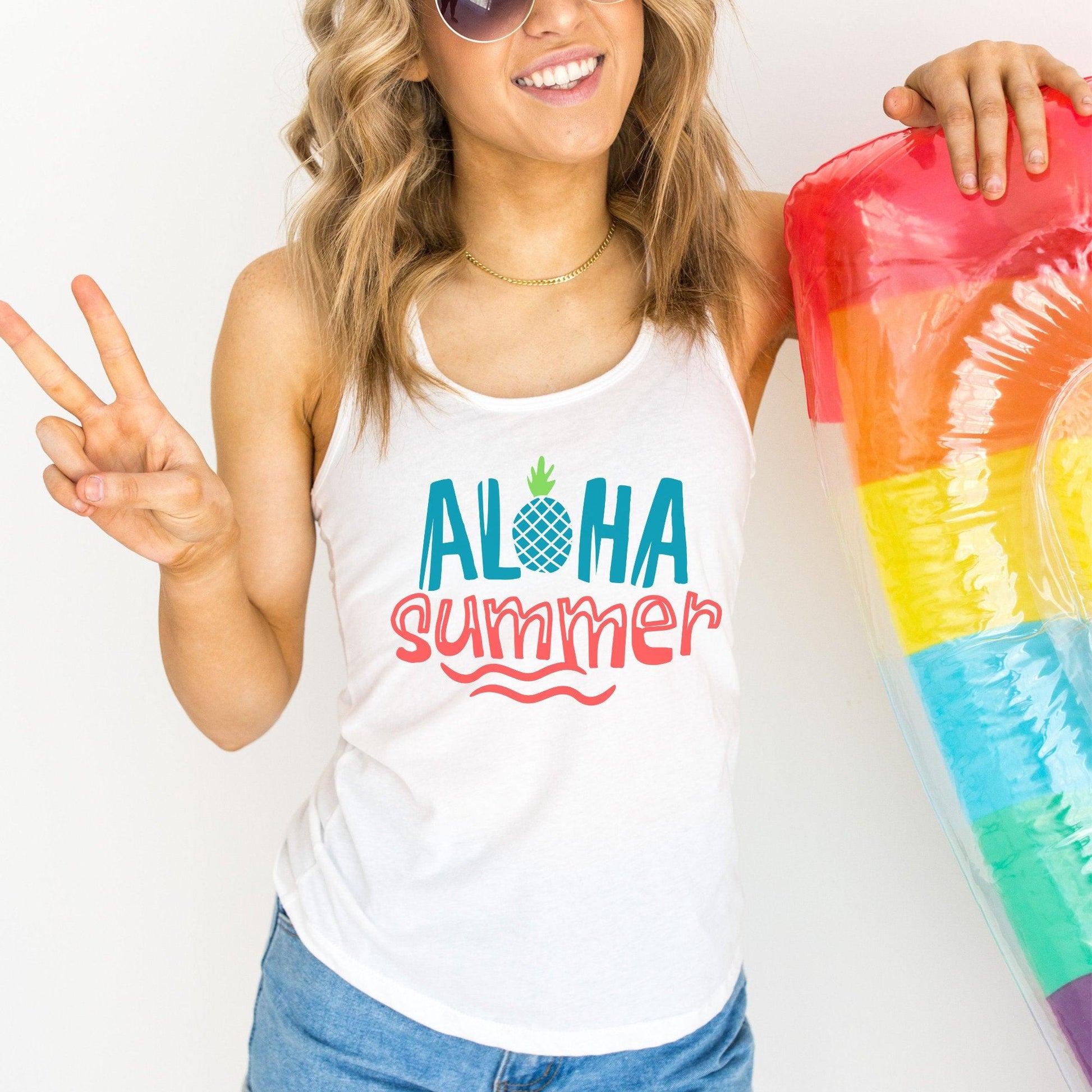 Aloha Summer Women's Racerback Workout Tank Top - Basically Beachy