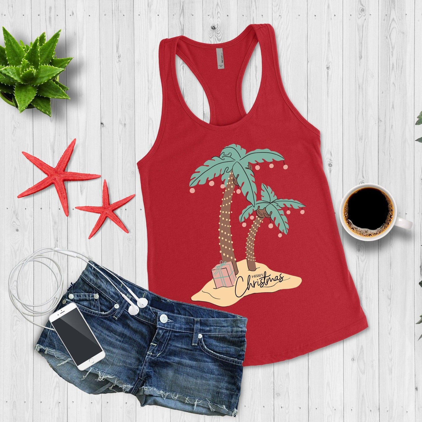 Beach Palm Tree Christmas Workout Tank Top - Basically Beachy