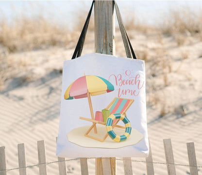 Beach Themed Tote Bag, Sunny Days, Ocean Waves, Palm Trees, Beach Please, Beach Chair, Beach Time - Basically Beachy