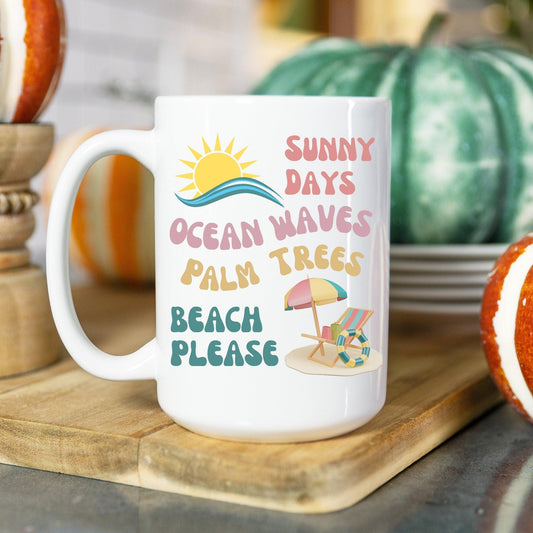 Beach Words 15oz White Ceramic Coffee Mug - Basically Beachy