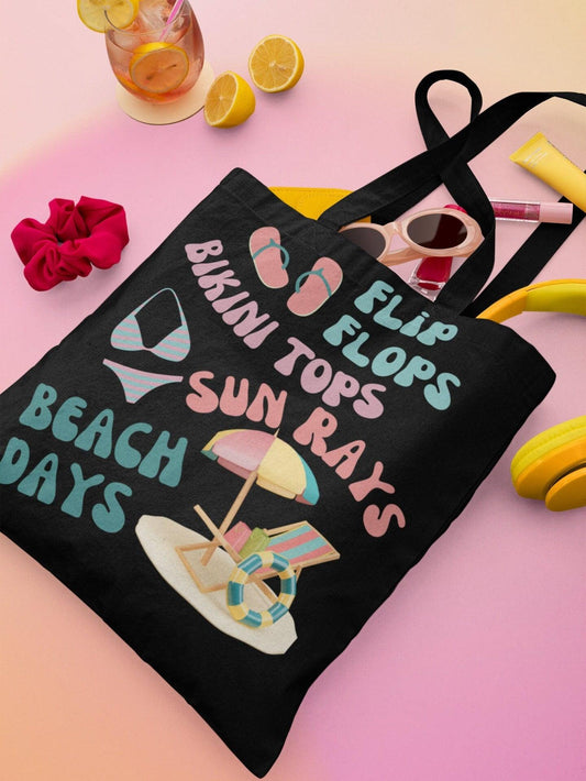 Black Beach Words Tote Bag - Basically Beachy