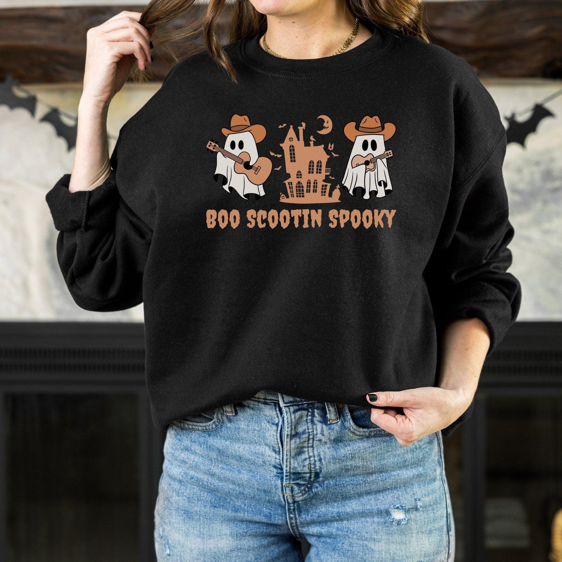 Boo Scootin Spooky Ghost Sweatshirt, Western Halloween - Basically Beachy