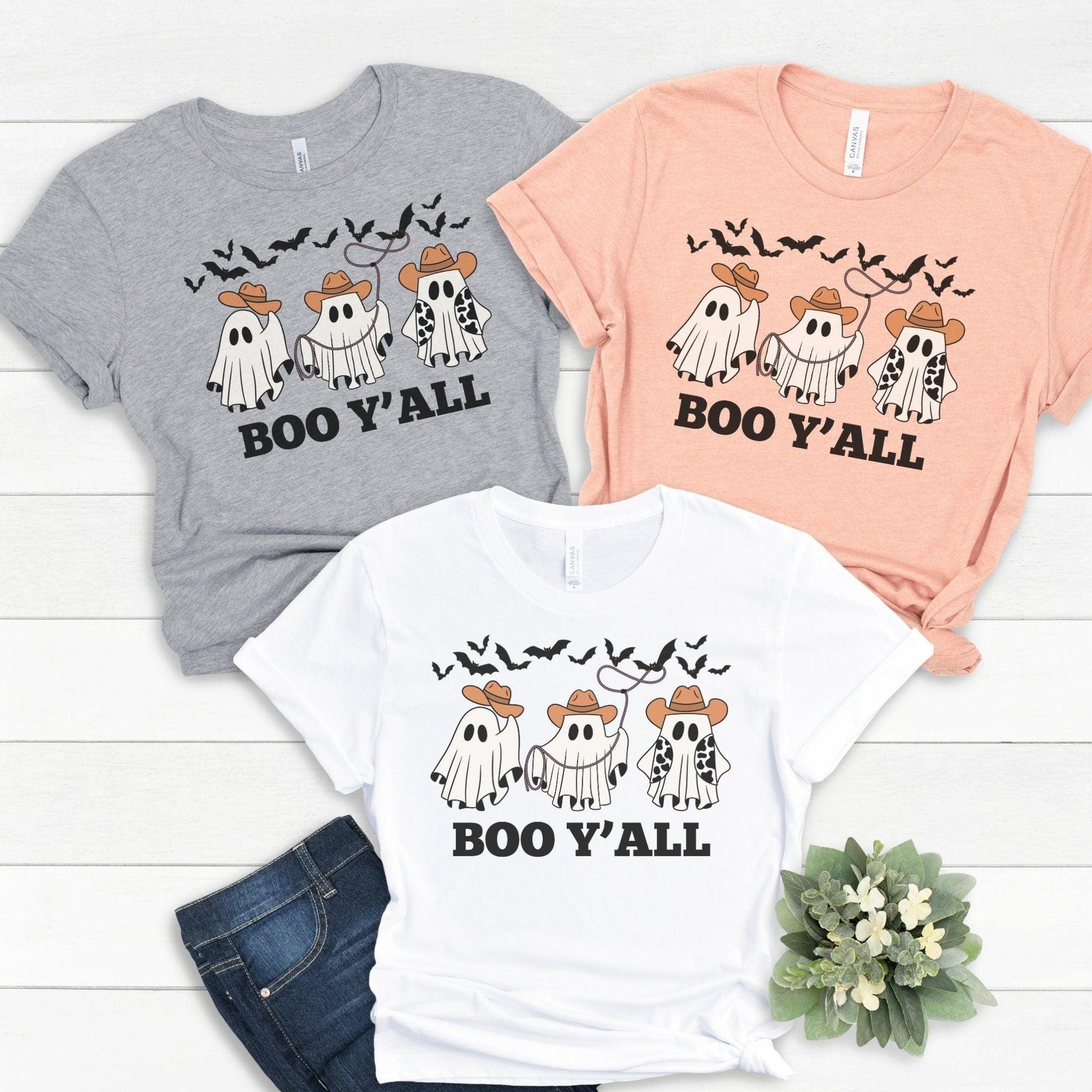 Boo Yall Western Halloween T-shirt, Country Retro Ghost - Basically Beachy