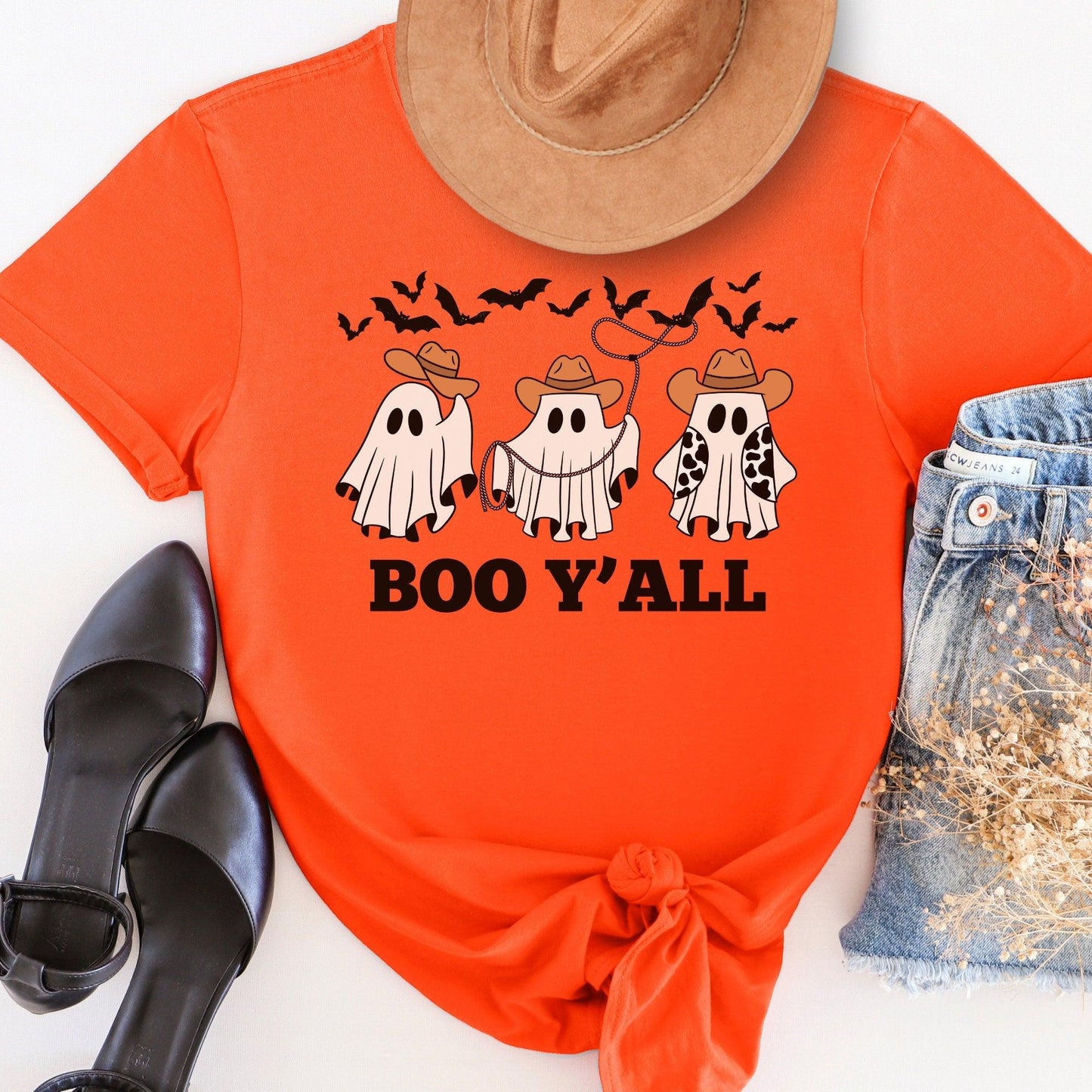 Boo Yall Western Halloween T-shirt, Country Retro Ghost - Basically Beachy