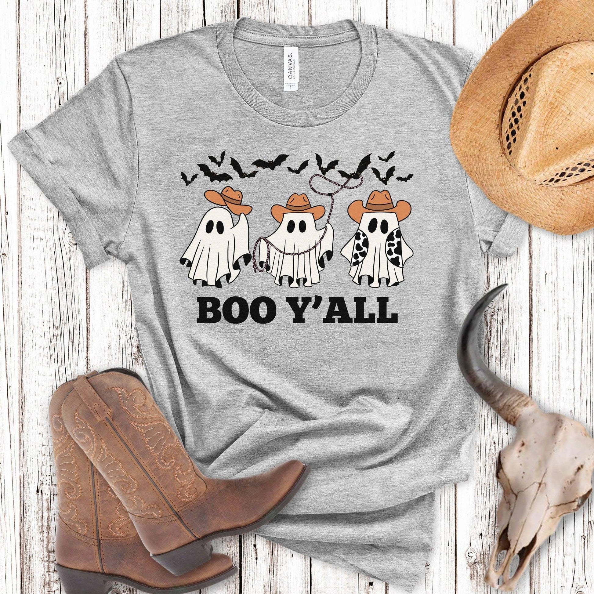 Boo Yall Western Halloween T-shirt, Country Retro Ghost - Basically Beachy