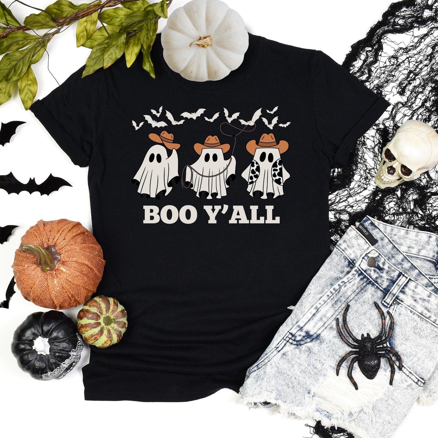 Boo Yall Western Halloween T-shirt, Country Retro Ghost - Basically Beachy