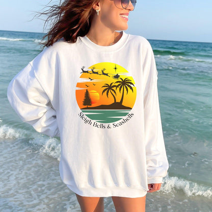 Christmas Beach Tropical Sweatshirt, Sleigh Bells and Seashells - Basically Beachy