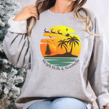 Christmas Beach Tropical Sweatshirt, Sleigh Bells and Seashells - Basically Beachy