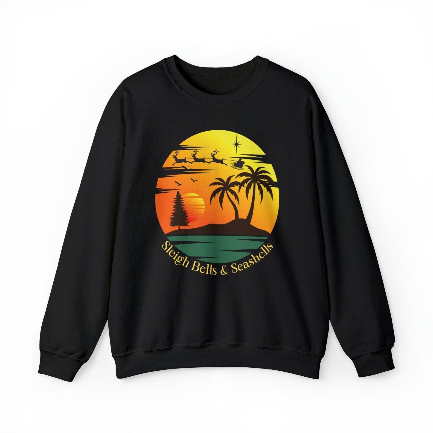 Christmas Beach Tropical Sweatshirt, Sleigh Bells and Seashells - Basically Beachy