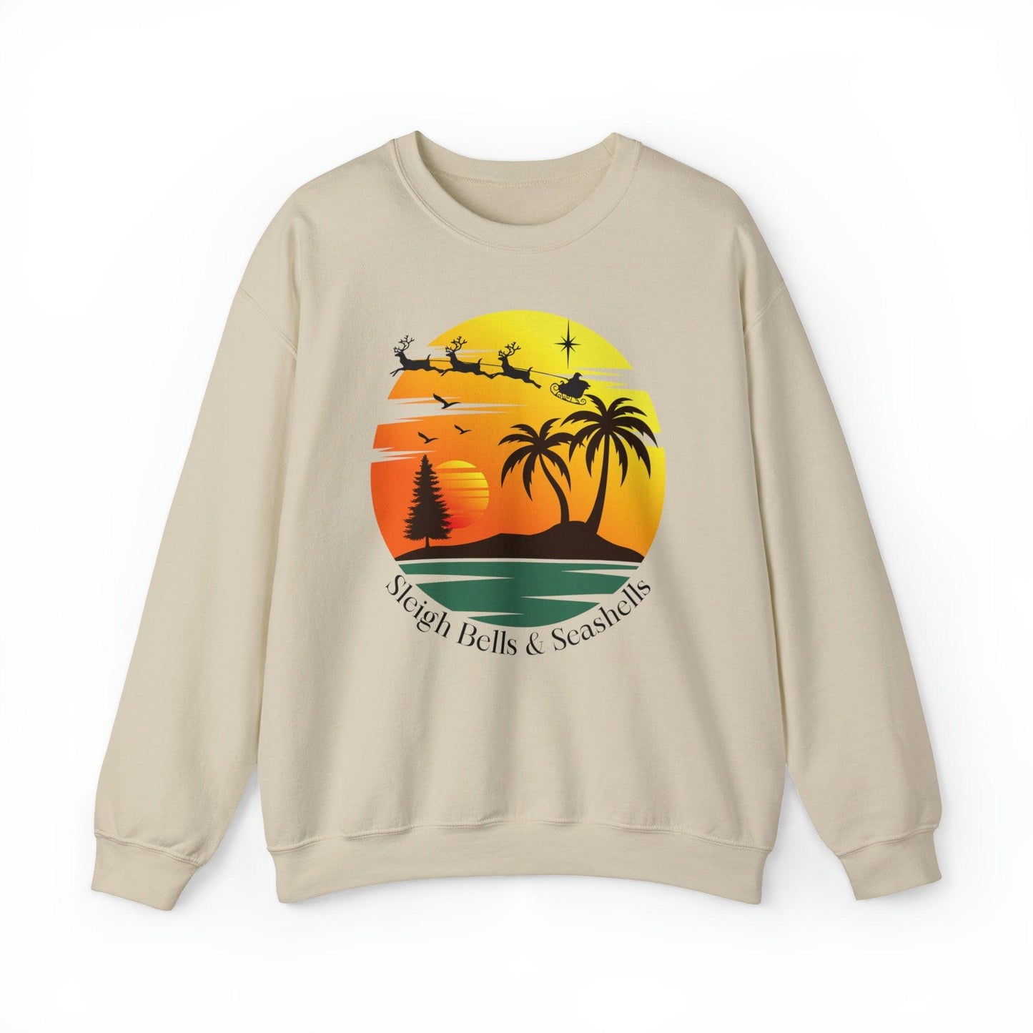 Christmas Beach Tropical Sweatshirt, Sleigh Bells and Seashells - Basically Beachy