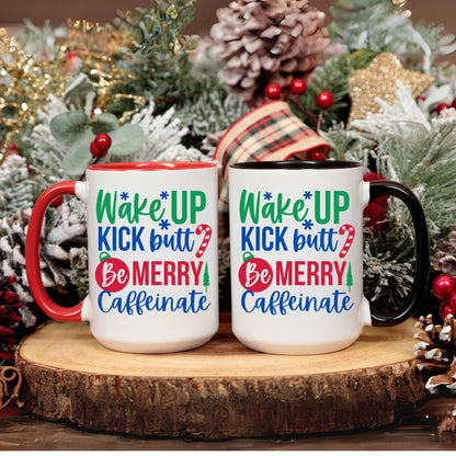 Christmas Caffeine Coffee Mug - White 15oz Wake Up Mug with Humorous Design - Basically Beachy