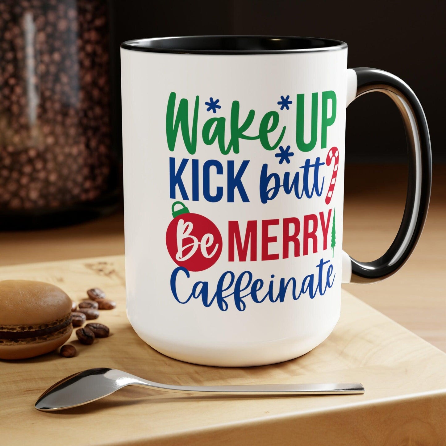 Christmas Caffeine Coffee Mug - White 15oz Wake Up Mug with Humorous Design - Basically Beachy