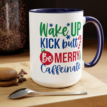 Christmas Caffeine Coffee Mug - White 15oz Wake Up Mug with Humorous Design - Basically Beachy