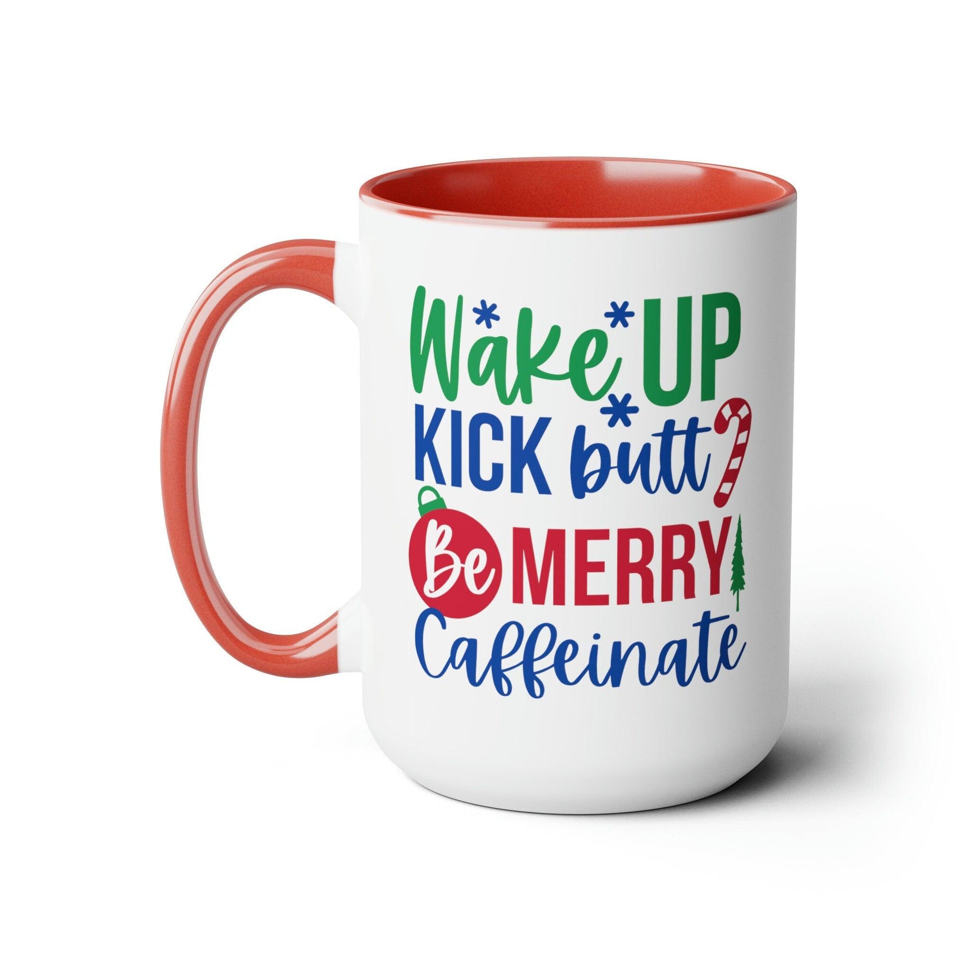 Christmas Caffeine Coffee Mug - White 15oz Wake Up Mug with Humorous Design - Basically Beachy