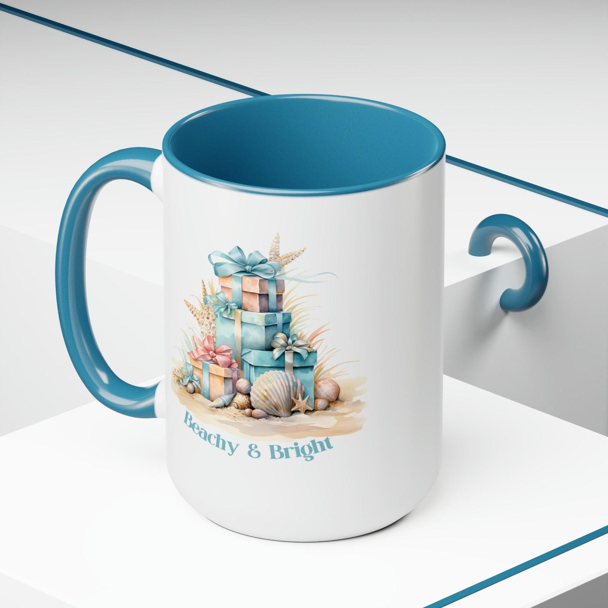 Coastal Christmas Beachy and Bright 15oz White Accent Coffee Mug - Basically Beachy