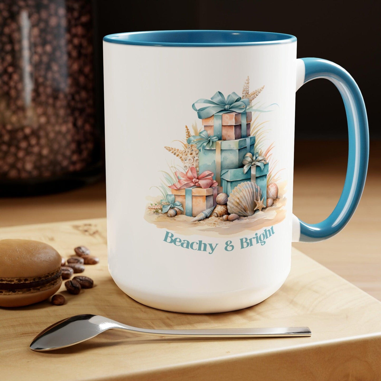 Coastal Christmas Beachy and Bright 15oz White Accent Coffee Mug - Basically Beachy