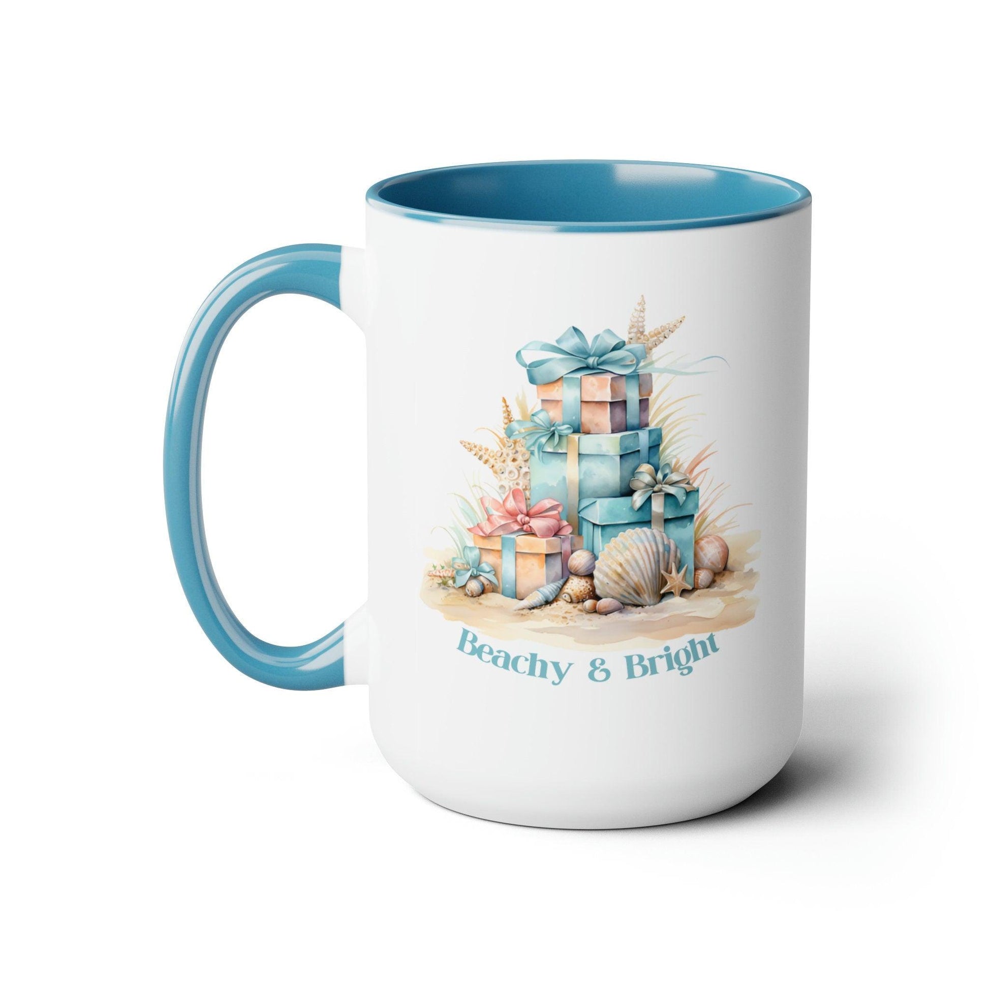 Coastal Christmas Beachy and Bright 15oz White Accent Coffee Mug - Basically Beachy