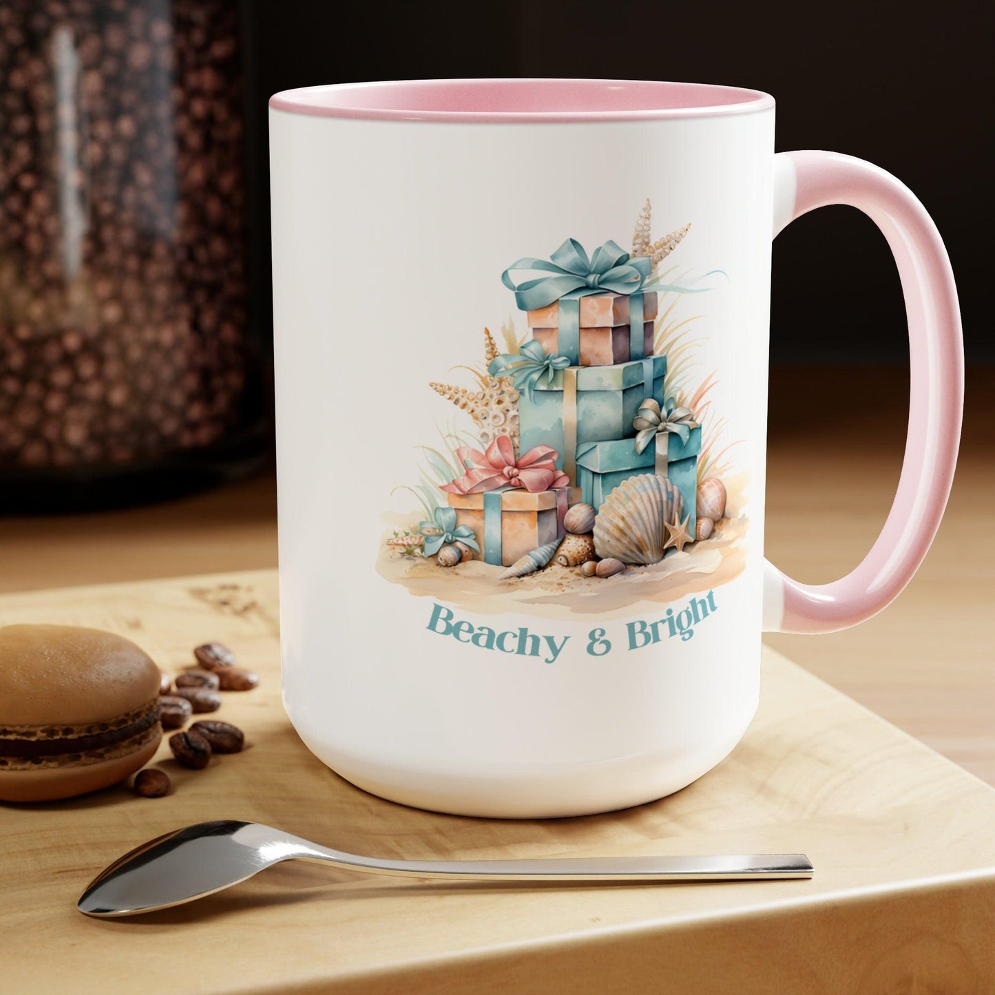 Coastal Christmas Beachy and Bright 15oz White Accent Coffee Mug - Basically Beachy