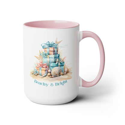 Coastal Christmas Beachy and Bright 15oz White Accent Coffee Mug - Basically Beachy