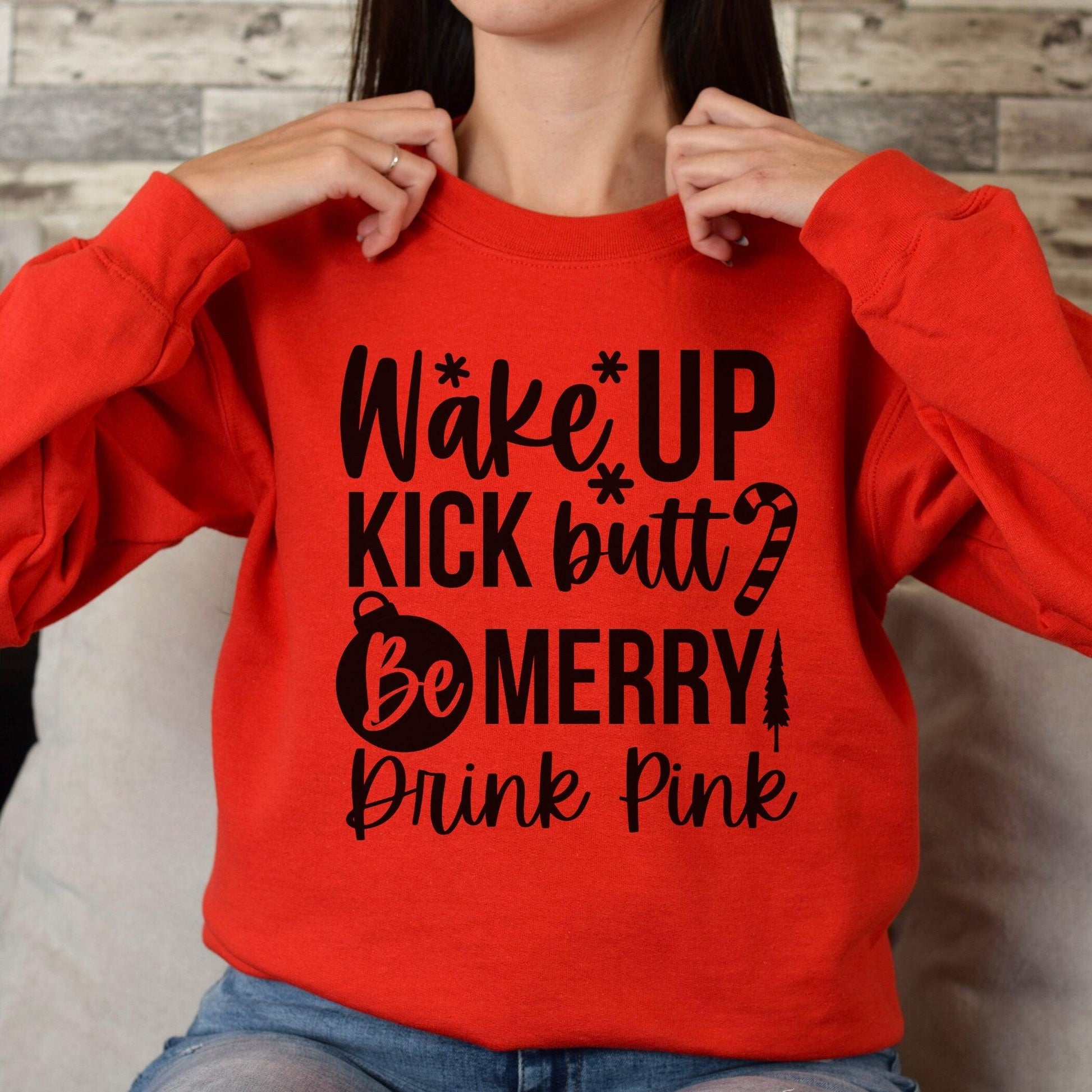 Drink Pink Christmas Sweatshirt, Solid Print - Basically Beachy