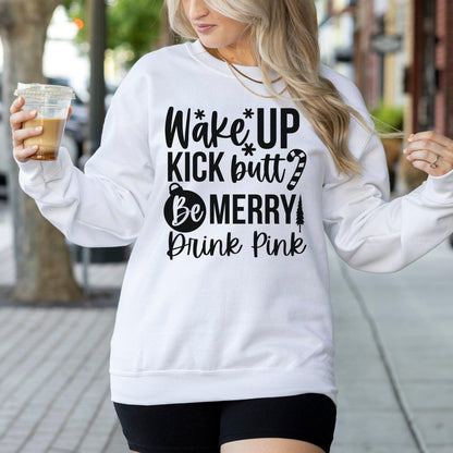 Drink Pink Christmas Sweatshirt, Solid Print - Basically Beachy