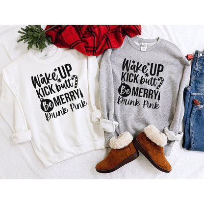 Drink Pink Christmas Sweatshirt, Solid Print - Basically Beachy