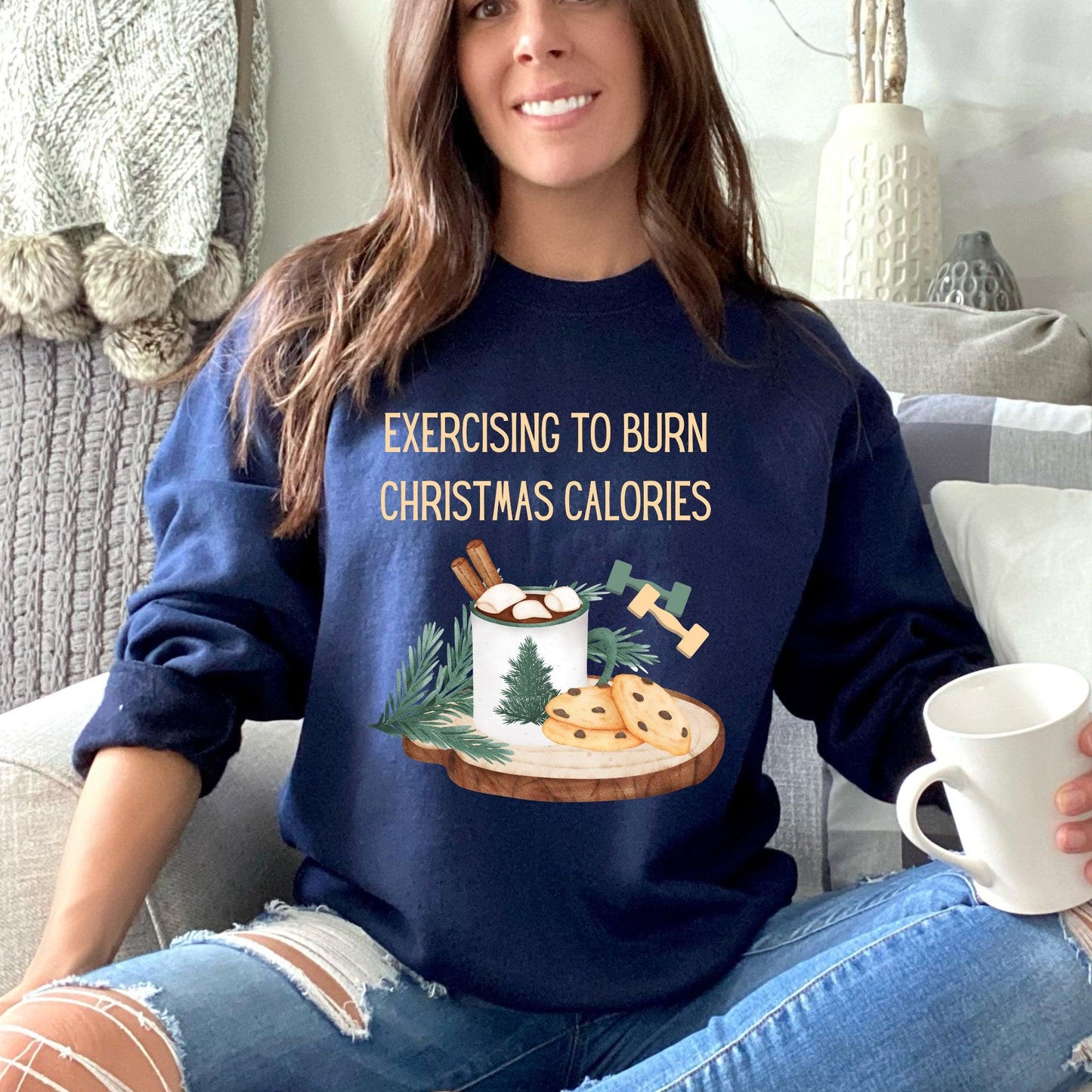 Exercising to Burn Christmas Calories Sweatshirt - Basically Beachy