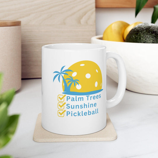 Funny Pickleball Florida Mug - Palm Trees and Sunshine Design - Basically Beachy