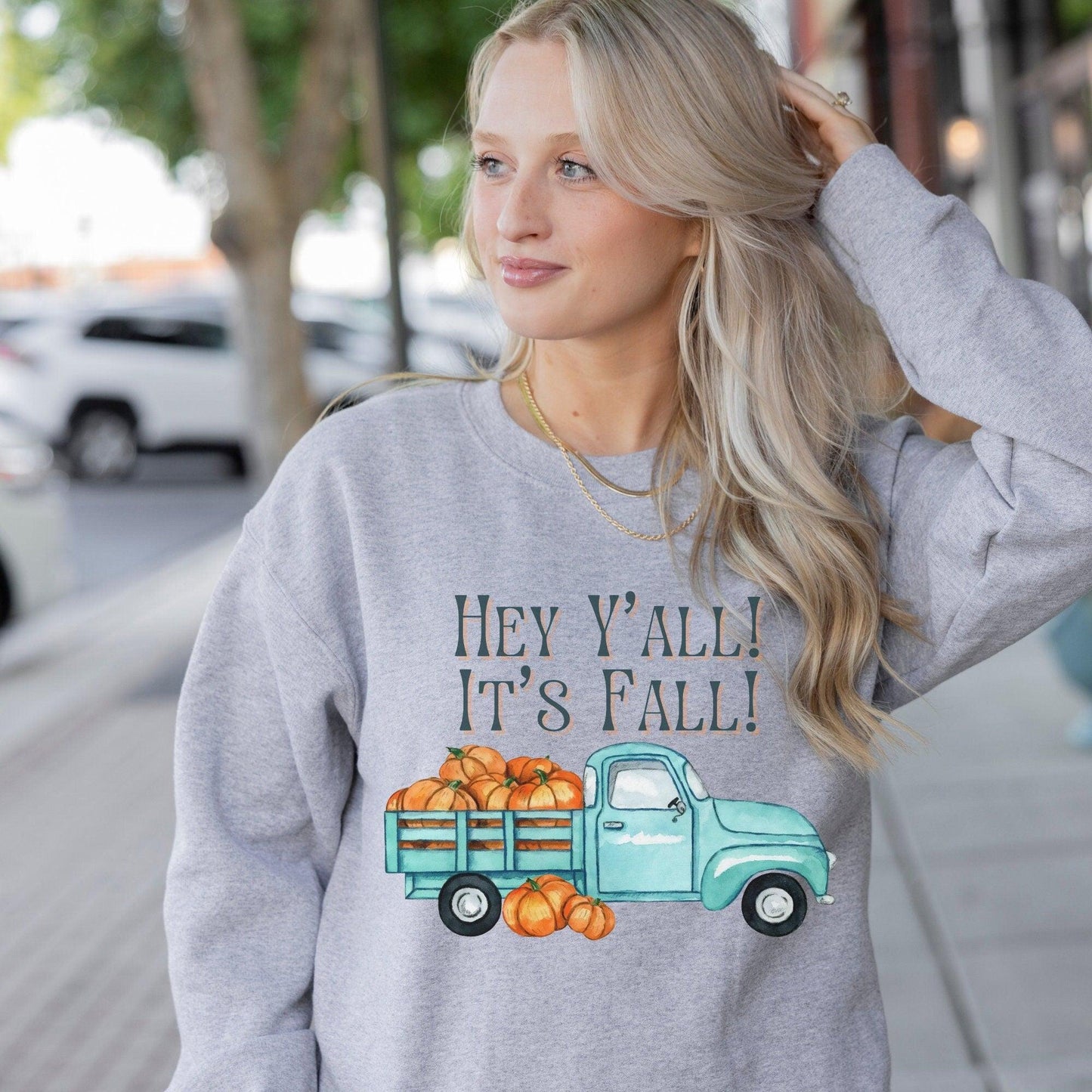 Hey Y'all It's Fall Women's Sweatshirt, Classic Antique Truck - Basically Beachy