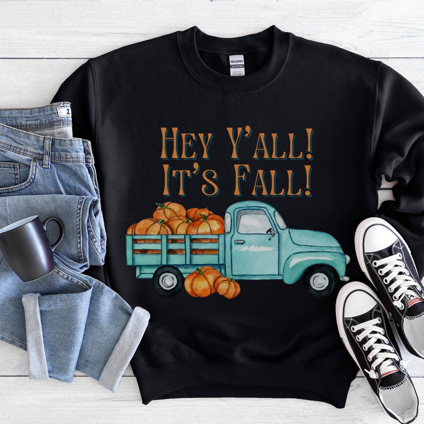 Hey Y'all It's Fall Women's Sweatshirt, Classic Antique Truck - Basically Beachy