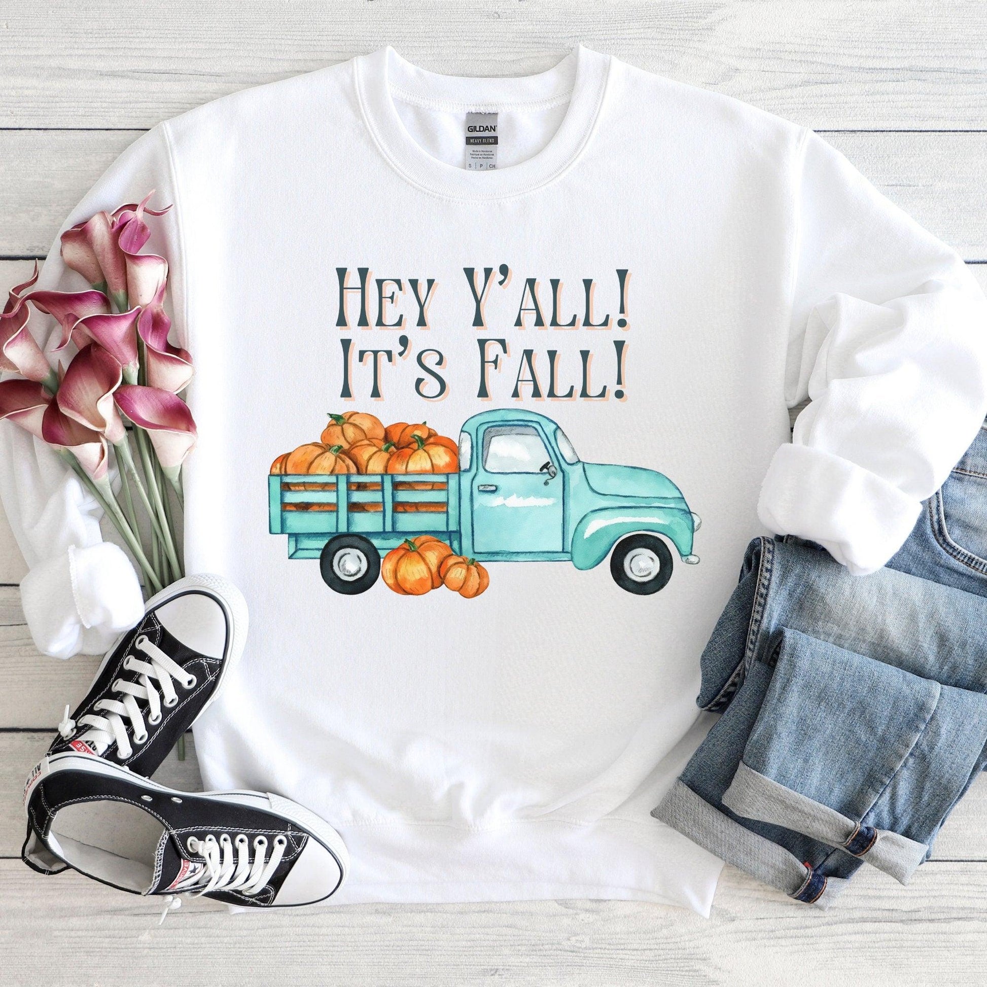 Hey Y'all It's Fall Women's Sweatshirt, Classic Antique Truck - Basically Beachy